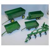 Ertl John Deere wagons & 4 bottom plow, misc.