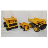 2 Soma & 1 Remco construction toy dump trucks,