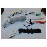 5 diecast & plastic semi trucks & trailers, 4 are