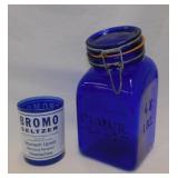 Vintage Bromo Seltzer cobalt glass dispenser jar,