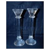 2 optic paneled crystal candlesticks, 9" tall,