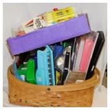 Woven basket & box full of school & office