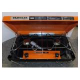 Vintage Zebco Traveler twin-fold gas grill camping