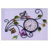 Metal scroll butterfly & leaves wall art clock -