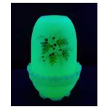 Fenton Uranium custard glass fairy lamp,