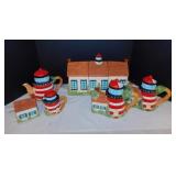 Ceramic Lighthouse kitchen canisters w/ teapot,