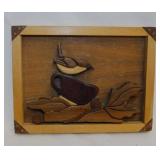 Hand crafted wood bird wall art piece, 8.5" x 6.5"