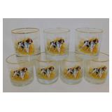 7 Brittany Spaniel Dogs lowball whiskey glasses