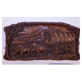 Vintage wood relief wagon train wall plaque,