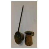 Vintage copper ladle & milk pitcher, 6" tall