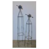 2 metal garden yard art obelisks, 30" & 36" tall