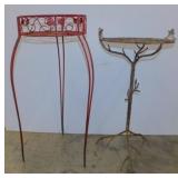 2 metal patio porch plant stands, 24" & 29" tall