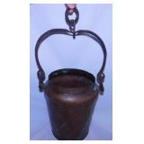 Antique primitive hand forged copper bucket,