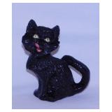 Kitsch ceramic Halloween black alley cat w/ yellow