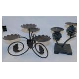 2 metal pillar candle holders