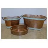 3 pc. copper look boiler planters & tray,