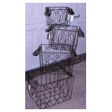 New set of 4 nesting wire baskets with leather