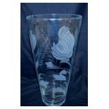 Romania etched crystal tulips vase, 11.25" tall -