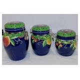 Set of 3 ceramic Apple Orchard kitchen canisters