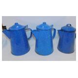 Vintage graniteware: 3 campfire coffee pots -