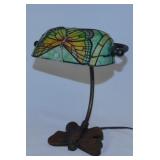 Glass & metal butterfly desk lamp, 10" tall