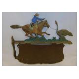 Vintage metal Cowboy roping cow house sign,