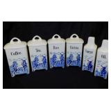 Vintage Germany Blue Delft canisters & oil and
