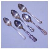 5 sterling silver spoons,