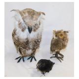 2 feathered owl home dï¿½cor pieces, 8" & 12" tall
