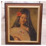 Spanish girl painting print in frame, 25" x 29"