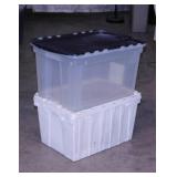 Two 15 gallon flip lid storage totes
