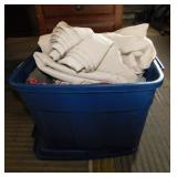 Storage tote w/ lid full of tablecloths & table