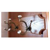 Hand crafted oak hat & coat rack w/ brass &
