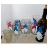 Hand painted Patriotic Gnomes glassware