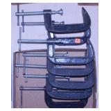 Seven 4" C-clamps