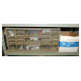 Plastic 23 drawer parts bin and more on shelf