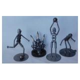 4 pieces recycled art metal sculptures, 6.5" tall