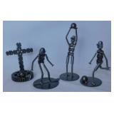 4 pieces recycled art metal sculptures, 6.5" tall