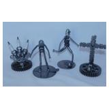 4 pieces recycled art metal sculptures, 4.5" tall