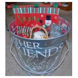 Large metal bucket full of Christmas home dï¿½cor &