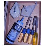 4 Craftsman & Stanley wood chisels - 2 chalk lines
