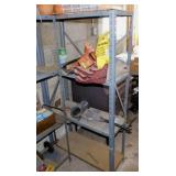 Metal 4 shelf shelving unit & contents,