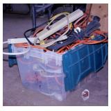 Flip-lid storage tote - Heavy duty drop cords -