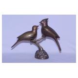 Brass: Cardinal love birds on branch, 7" tall -