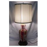 Vintage hand painted cranberry glass table lamp