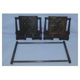 2 antique brass adjustable bookends: Indian Chief