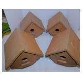 4 wooden bird houses, 7" x 6" x 5.5"