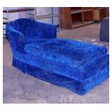 Custom upholstered crushed blue velvet chaise
