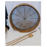 Antique round wooden seed screen, 19.5" diam. -