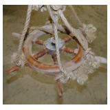 Wood ship wheel ceiling light, 21" across -